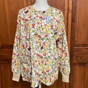 Stars of Best Medical Print (Garden Fresh) Tan Warm Up Jacket W/Knit Cuffs NWT